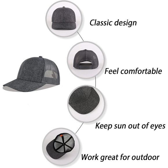 Man Grey Classic Mesh Panels Vintage Baseball Cap - Picture 9 of 9